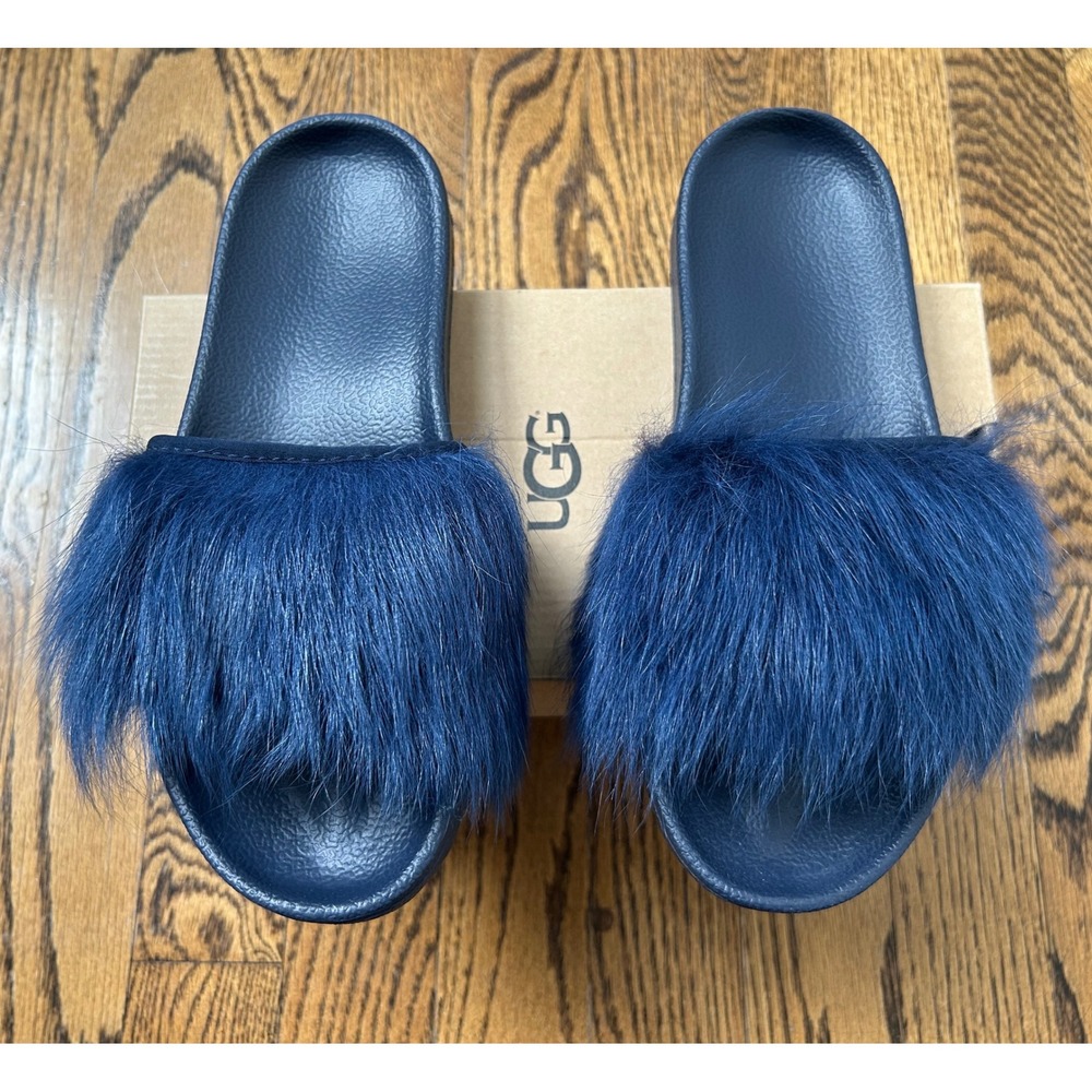 UGG Royale Navy Blue Lamb Fur Slide Sandals Woman's Size 5